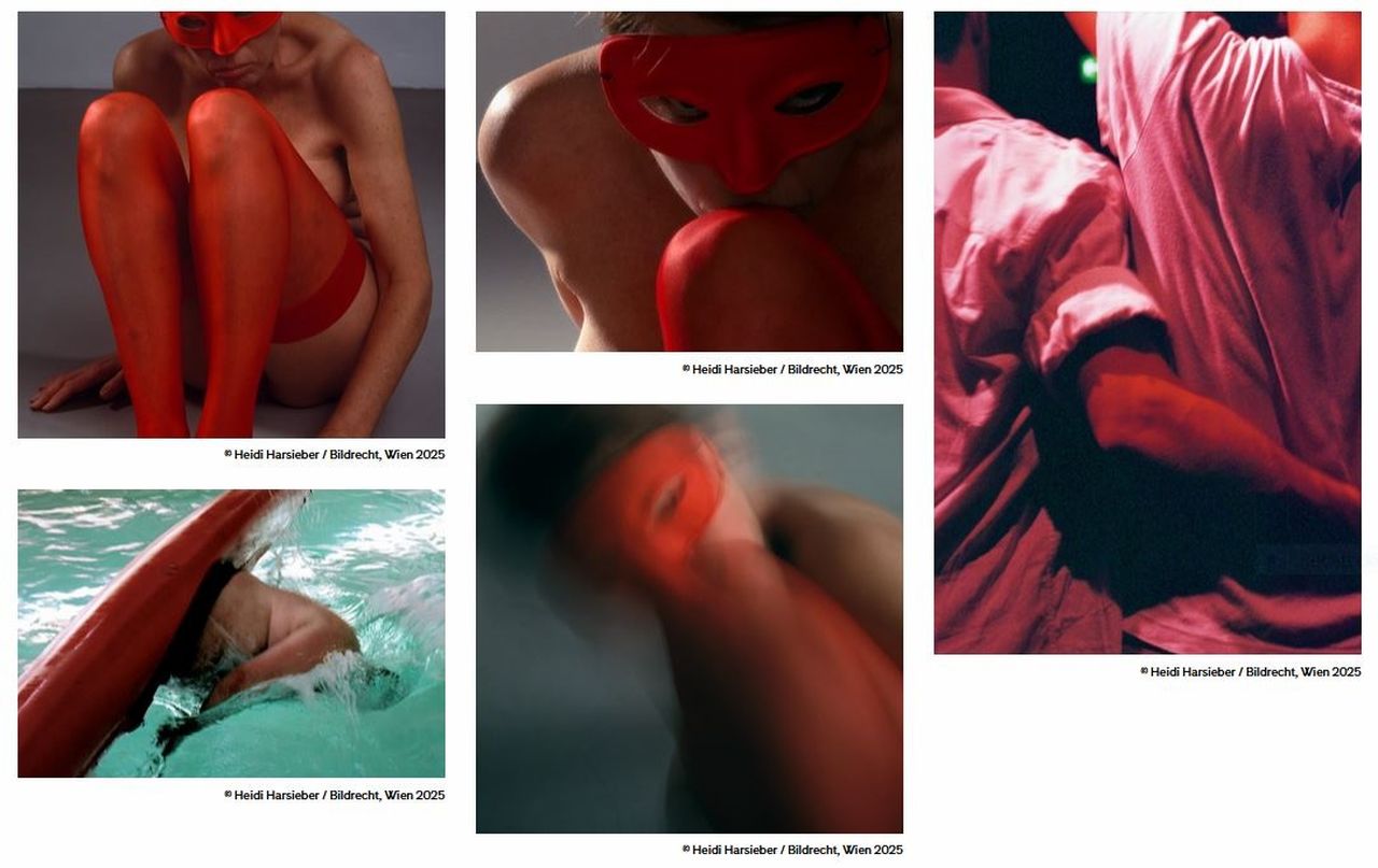 Collage von Bildern der Ausstellung "Heidi Harsieber. Quer durch. Ein Leben mit der Fotografie" (© Heidi Harsieber / Bildrecht, Wien 2025)